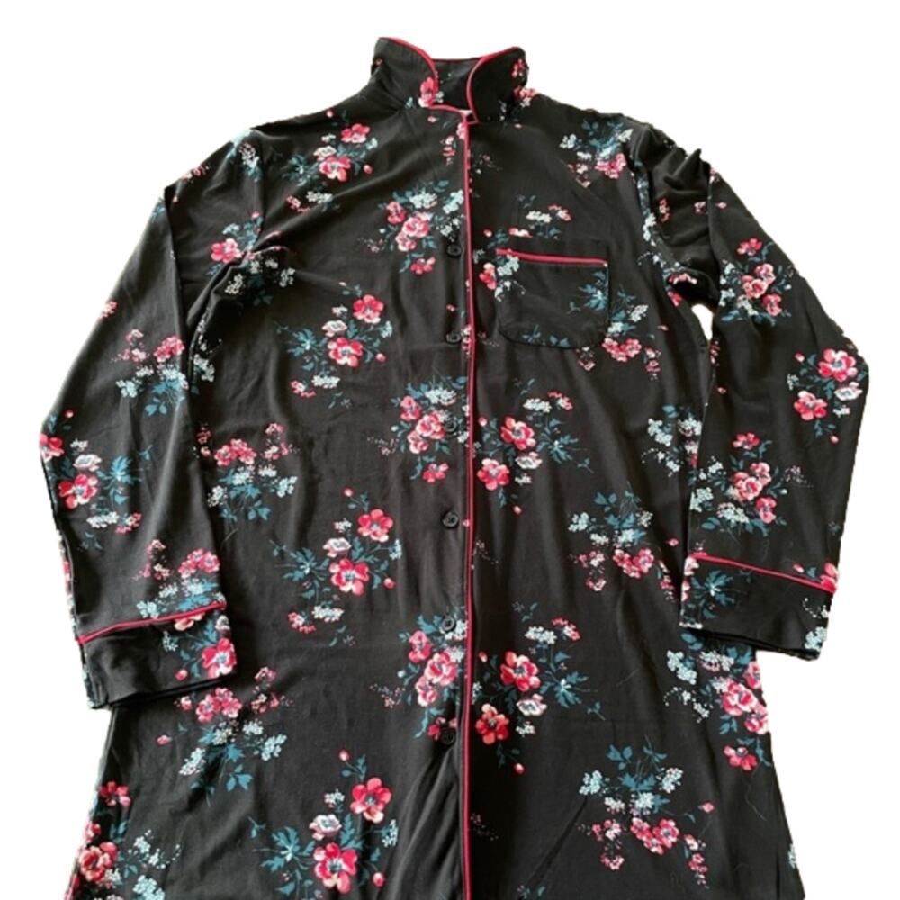 Charter Club Intimates Womens XS Black Floral Print Pajama Sleep Shirt Nightgown